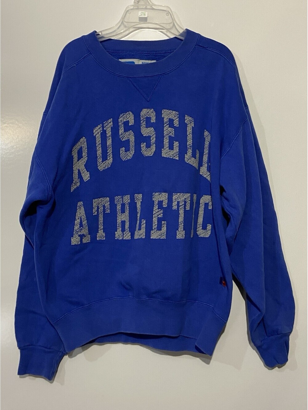 Youth RUSSELL ATHLETIC Blue Vintage USA Made Logo Spell Out Sweatshirt Sz XL
